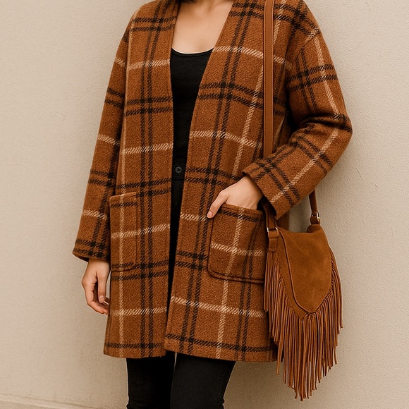 Sweaters - 762. 🛑AT COST! 2 left! SOFT POCKET Plaid Cardigan  Sweater duster orange brown
